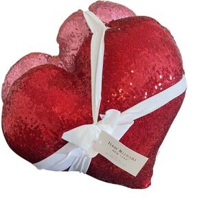 Isaac Mizrahi New York 2 Heart Sequin Decorative Pillows Red Pink Sexy Bling‎